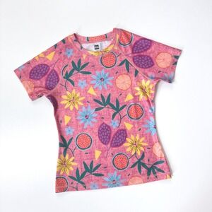 Tea Collection S/S Swim Top Rash Guard UPF 50+ Pink Fruit Floral Print Size 8